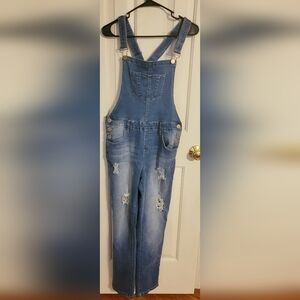 YMI Mid Rise Ankle Distressed Overalls Juniors Size 9